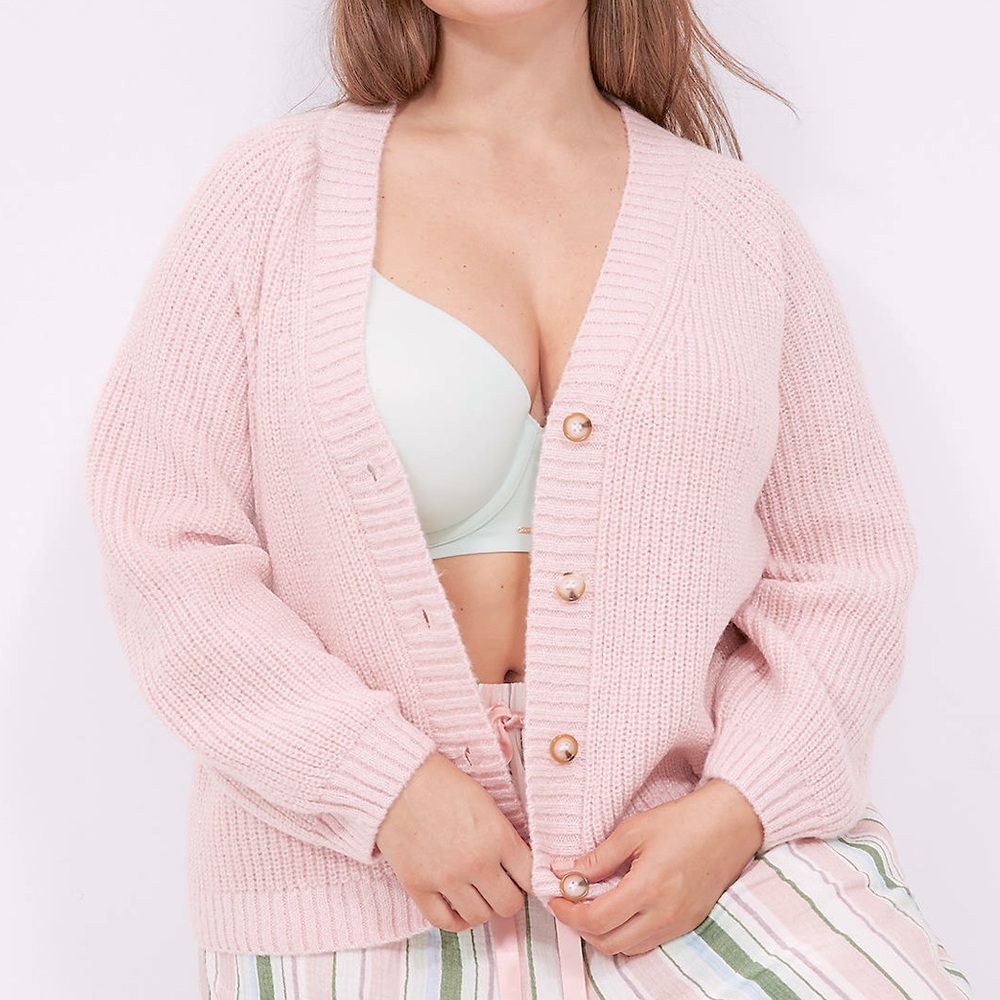 Lane Bryant CACIQUE Crop Lurex Knit Sleep Cardigan Sweater Sparkly Pink